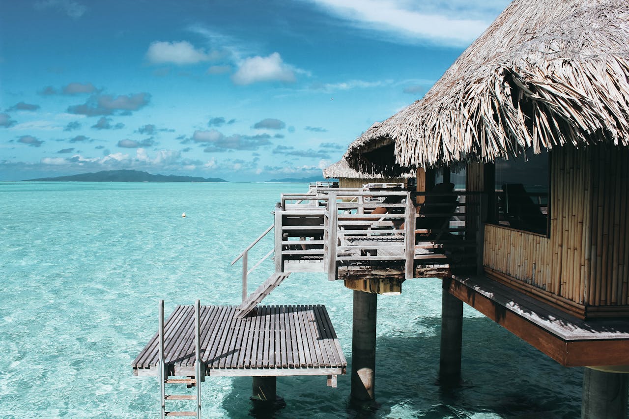 Scenic overwater bungalow in Vaitāpē, French Polynesia. Perfect tropical escape.